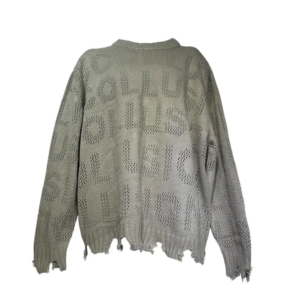 collusion Beige logo Open knit raw hem Pullover sweater 2XL - Picture 2 of 6